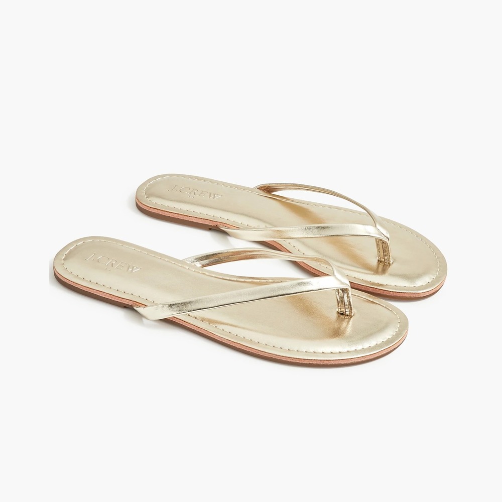 NWT J.CREW FACTORY Women's Easy Summer Flip-Flops Metallic Gold Size 10 MEDIUM